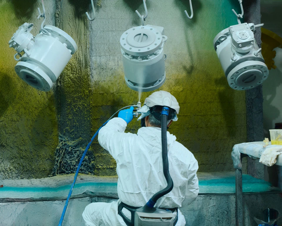 Industrial valve coating process after ball valve repair and maintenance for aftermarket support services