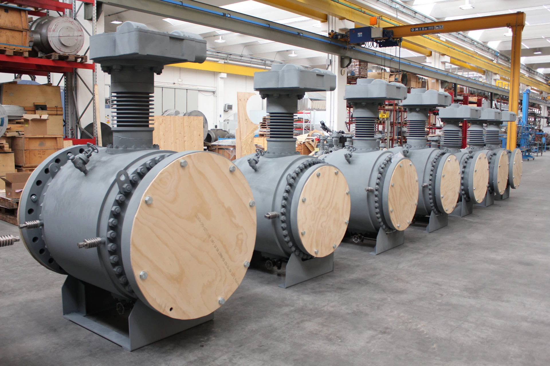 Industrial valve line in the workshop for the Al-Jubail Refinery Project by Saudi Aramco Satorp