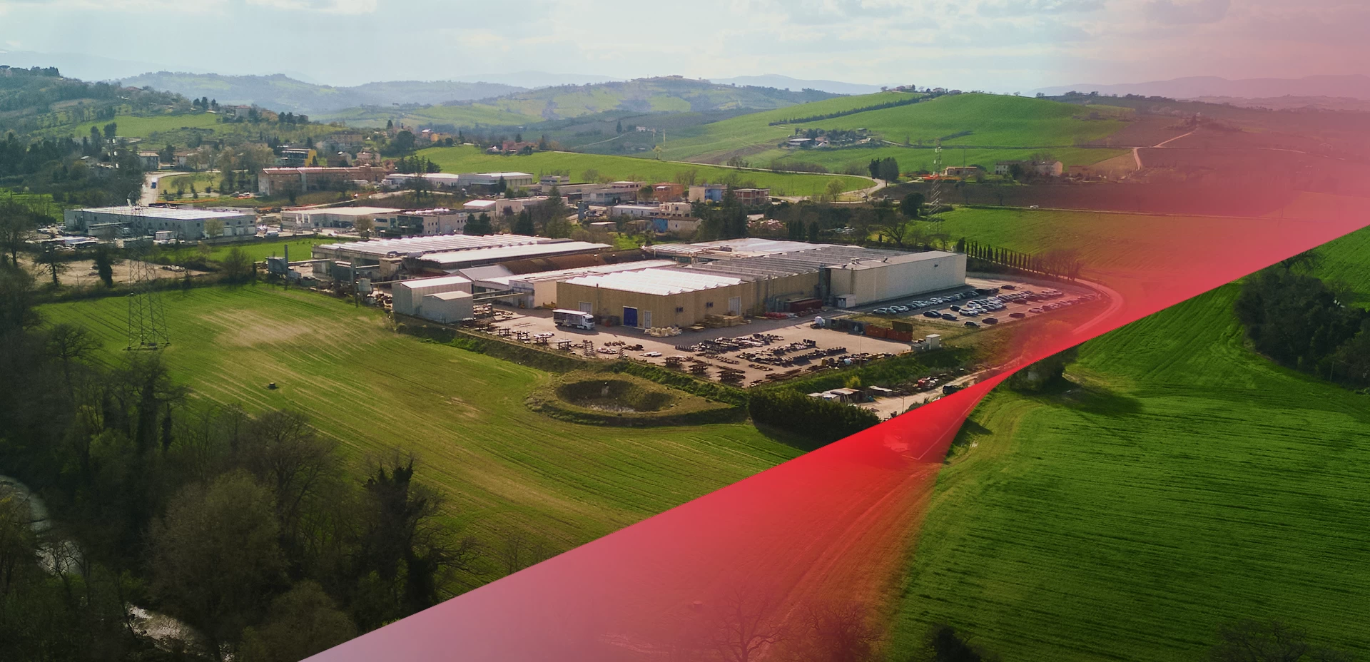 Aerial view of the Dafram plant, a made in Italy ball valves manufacturer in central Italy