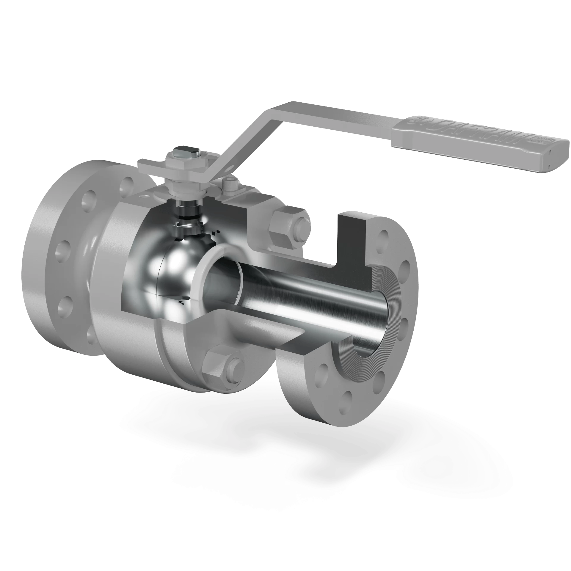 Technical section view of the Dafram floating ball valve for industrial applications